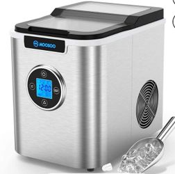 MOOSOO Ice Maker, Stainless Steel Ice Maker, 3 Types Ice with Automatic Cleaning Function