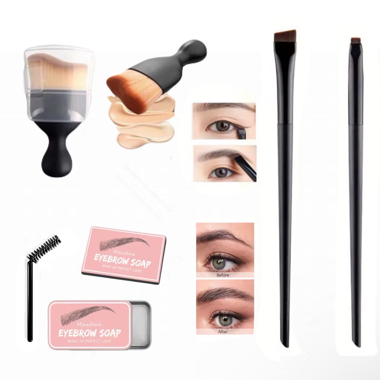 Make-Up Brushes & Eyebrow Soap: Kabuki + Eyebrow/Eyeliner Blade Brush + Pomade