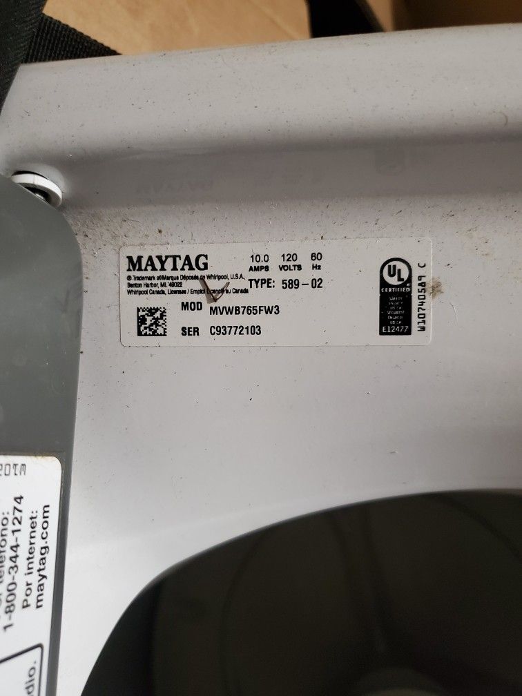 Broken Washer, Maytag, Model MVWB765FW3, White for Sale in Peoria, AZ
