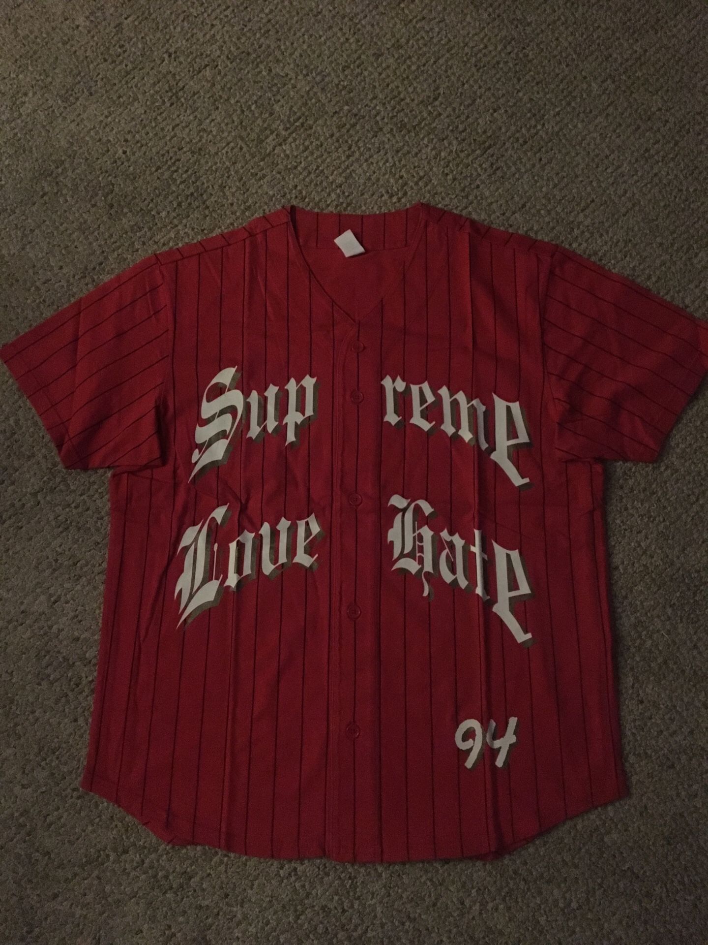 Supreme love hate baseball jersey large