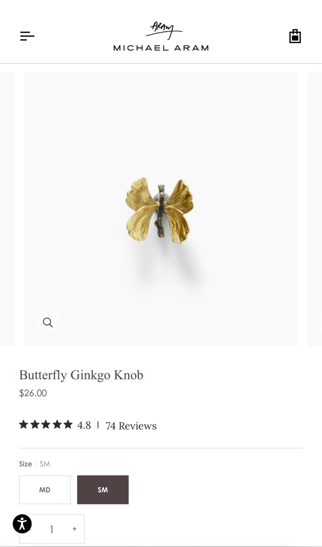 Butterfly Ginkgo Knob (20 Available Small Size)