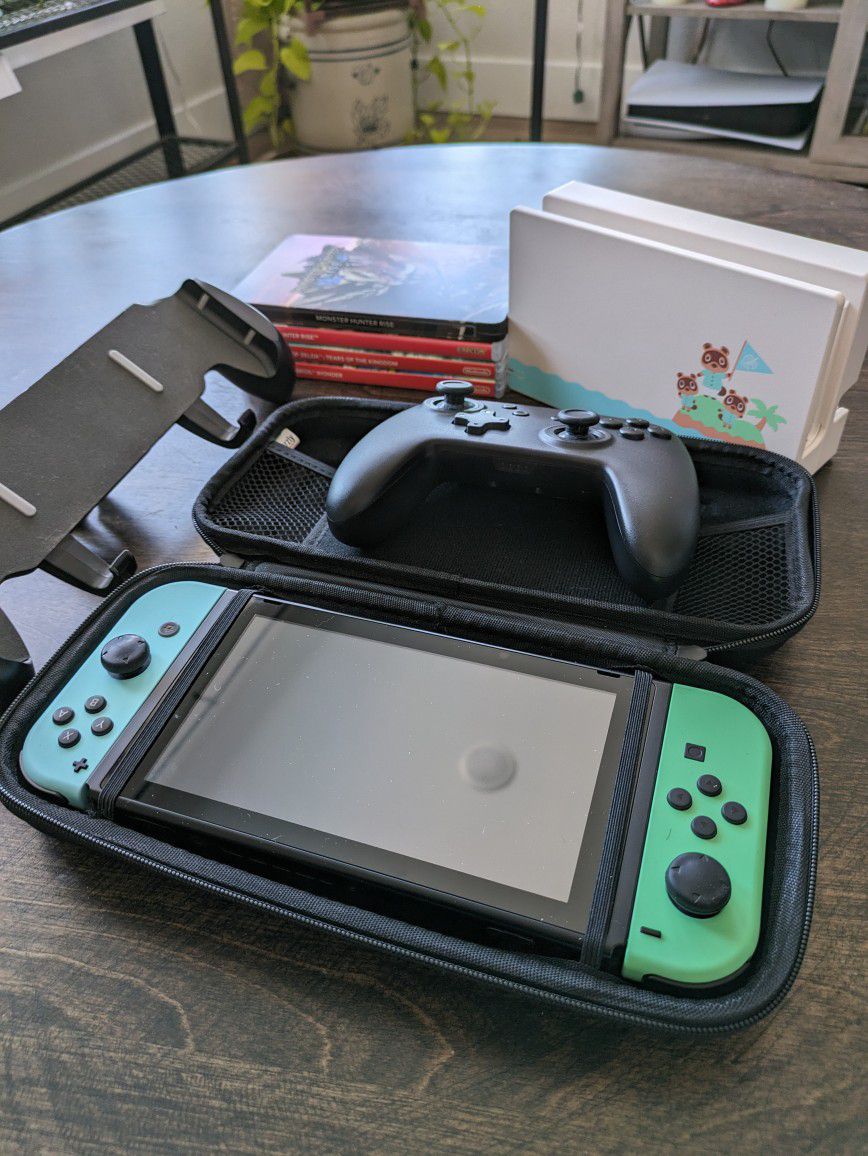 Nintendo Switch Animal Crossing Edition + Games, Controller, Case, Portable Grip