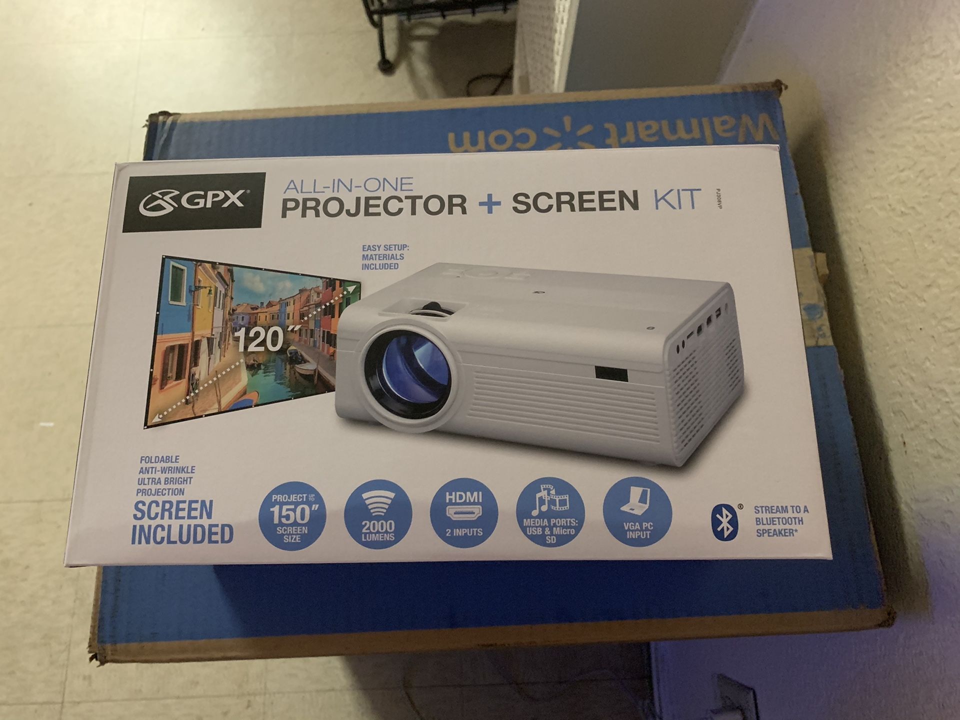 GPX 1080p Projector & 120”Screen