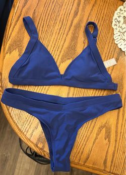 Fashion Nova Blue Ribbed Triangle Bikini Set
