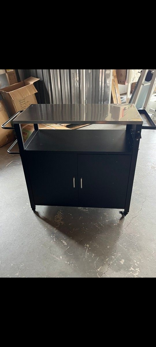 Outdoor Grill Cart With Storage 35.5" Inch Stainless Steel Surface