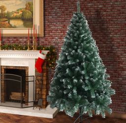 6 ft Artificial Christmas Tree with 812 White PVC Branch Tips & Iron Stand