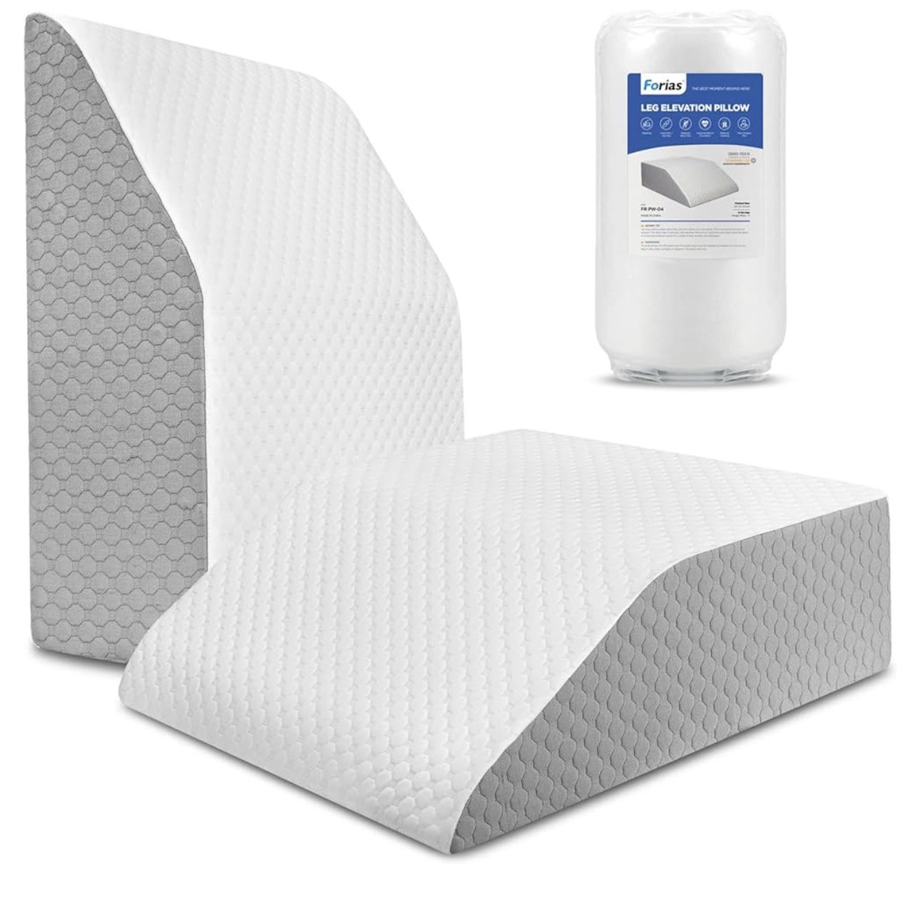 Forias 12" Wedge Pillow and 8" Leg Elevation Pillow, Bed Wedge Pillow for Sleeping Acid Reflux After Surgery Snoring Knee Legs Relax Back Pain Relief,