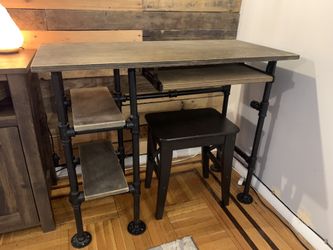 Industrial Pipe Desk with Keyboard Tray and Stool