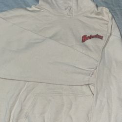 Brew City Budweiser Beige Hoodie Men’s Size Large  Beer Logo Pullover Sweatshirt