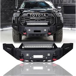 For 2022-2024 Toyota Tundra Steel Front Bumper With Winch Plate&Lights（Black Texture）