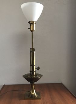 Vintage Stiffel Brass Torchiere Lamp with Milk Glass Shade
