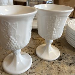 Indiana Harvest Grape White Milkglass Footed Goblets