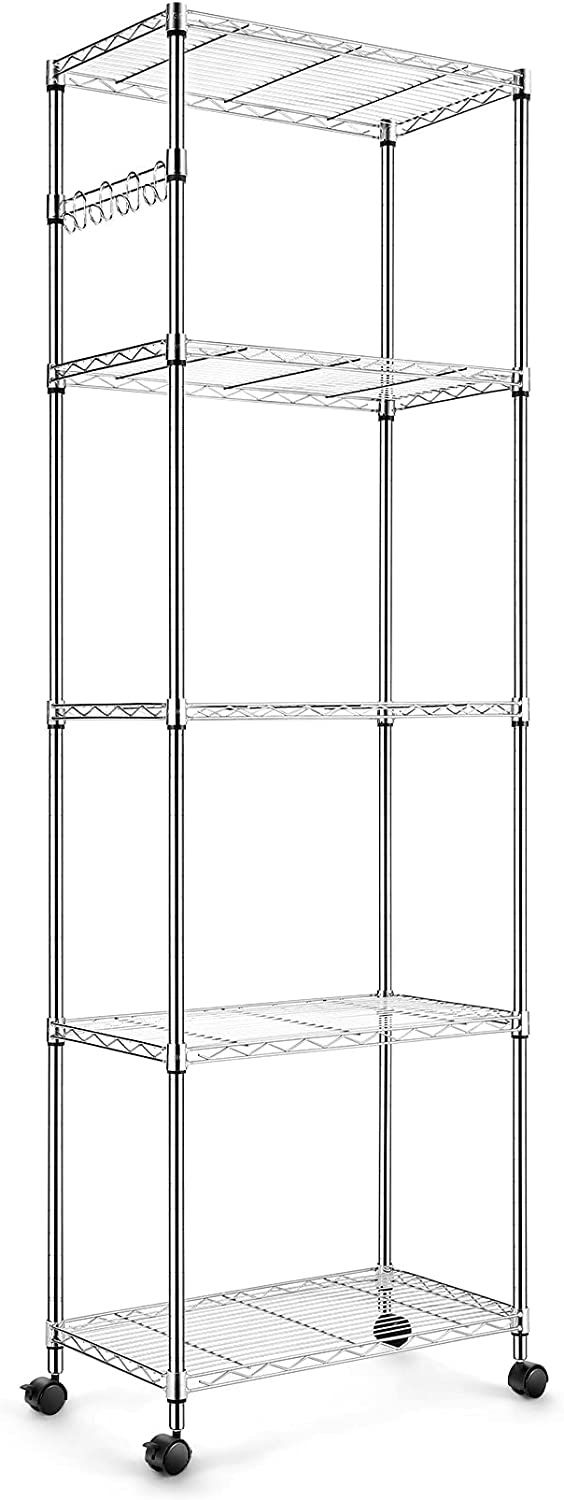 Heavy-Duty 5-Shelf Metal Storage Rack w/ Wheels (Silver)