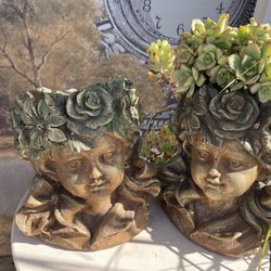 Darling Cement Heavy Face Pottery W/O Succulents 