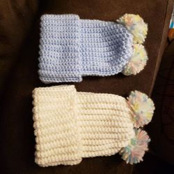 Pom pom or double pom hats made to order. Will make any size hat in whatever color you prefer.