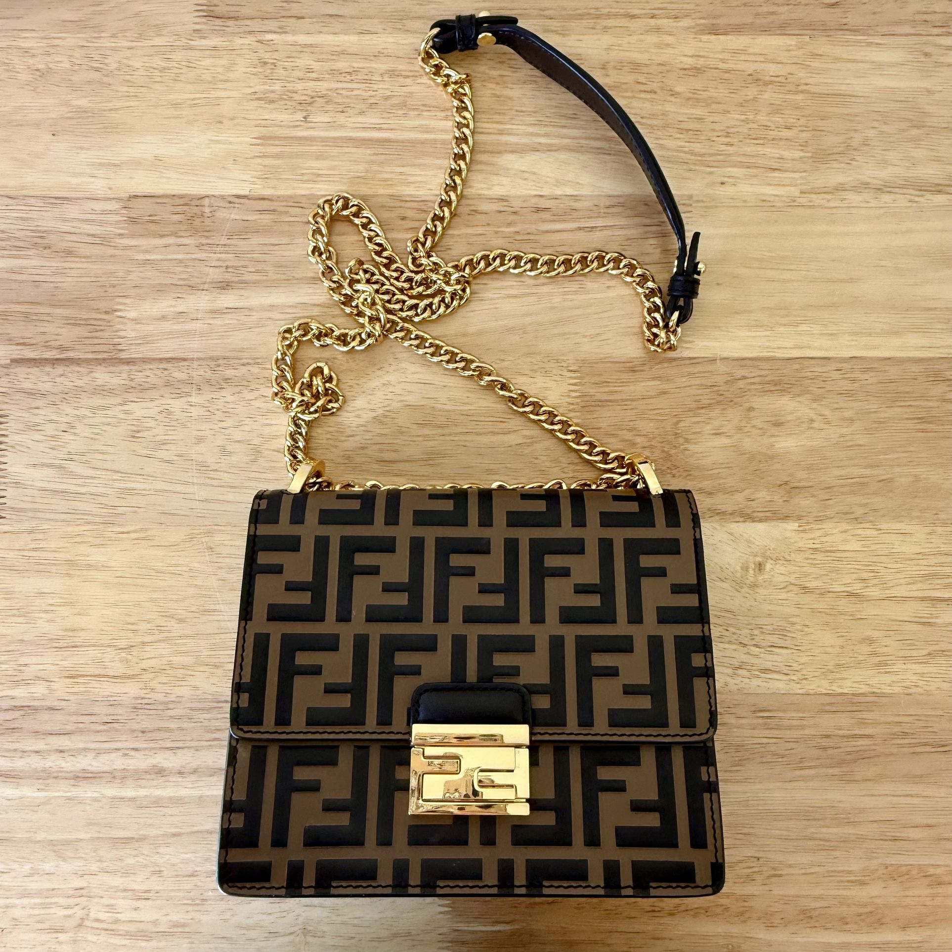 Fendi Kan U Small Embossed Leather Crossbody Bag