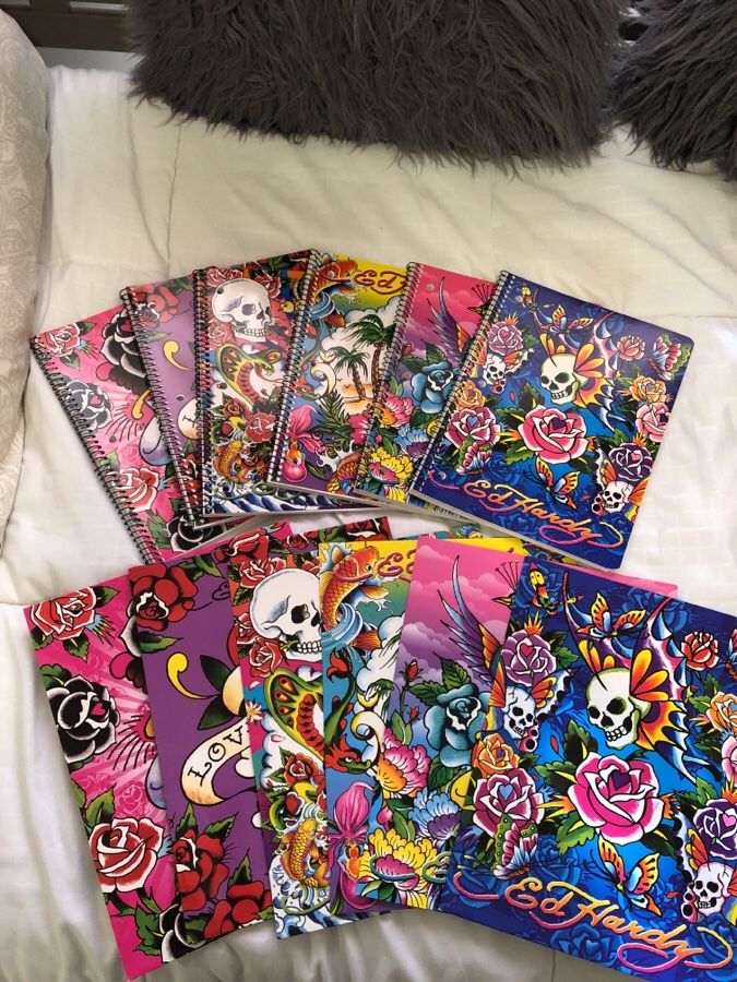Ed Hardy school supplies, folders and notebooks