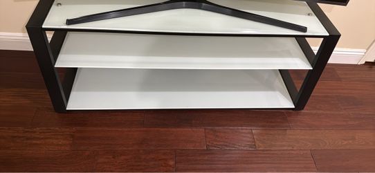Black Metal TV Stand with Glass Shelves