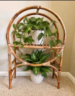 Vintage Bentwood Rattan Bamboo Plant Stand | Boho Shelf Display