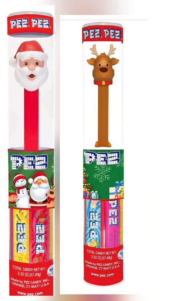 PEZ 8 Pack Christmas Holiday Candy Dispenser Tube, SANTA - Reindeer
