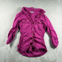 James Perse Womens Size 1 Purple Button Up Shirt Roll Tab Sleeve Contrast Rib#7A