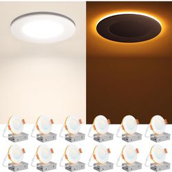 Amico 12 Pack 3 Inch 5CCT LED Recessed Ceiling Light with Night Light, 2700K/3000K/3500K/4000K/5000K Selectable Ultra-Thin Recessed Lighting, 7W=65W, 