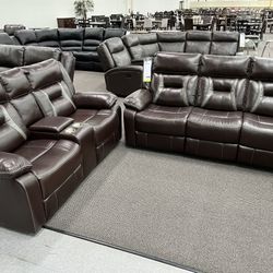 New Reclining Couch  / Love Seat .  Brown Gel Leatherette .  Free Delivery !