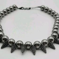 SPIKES Pendant Charm ROPE NECKLACE WITH COLOR BEADS and RHINESTONES. Used Good Condition!