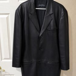 Nice Jones New York City men's black leather blazer jacket, size 44L. 