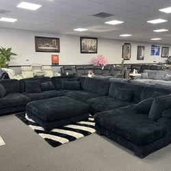 Black Modular Sofa Sectional w/ Huge Ottoman 