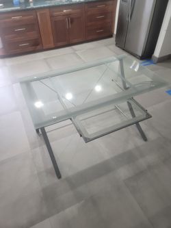 Glass Top Computer Desk and Table with Keyboard Tray