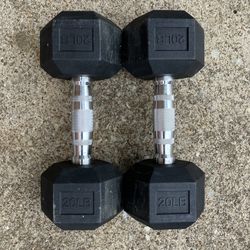 20lb Rubber Hex Dumbbell Set Dumbbells weight weights 20 lb lbs 20lbs Pound Pounds #