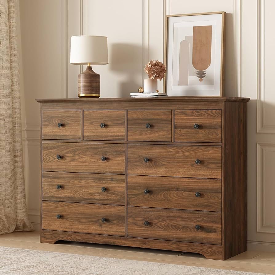 LYNSOM Modern 10 Drawer Dresser, 55.1" Wide Dressers & Chests of Drawers with Large Capacity Storage, Wood Mid Century Storage Dressers Organizer for