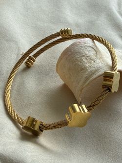 Gold Stainless Steel Clover Cable Cuff Bracelet ✨