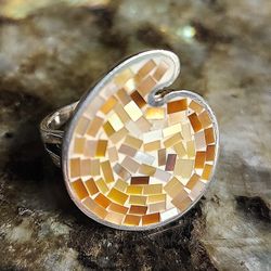 sterling silver shell palette mosaic ring Size 9 