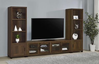 💎Rustic Urban 3-piece 79" TV Entertainment Center TV Media Stand Cabinet Towers Piers Dark Pine Finish💎