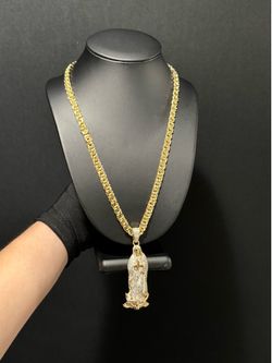 14K Gold filled chino link with a Diamond Virgin Mary Pendant