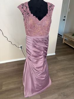 La Femme Mauve Lace & Satin Evening Gown
