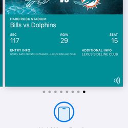 Dolphins/Bills Game Sunday November 9 1:00 Pm