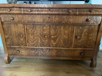 Antique Tiger Oak Sideboard Buffet Cabinet