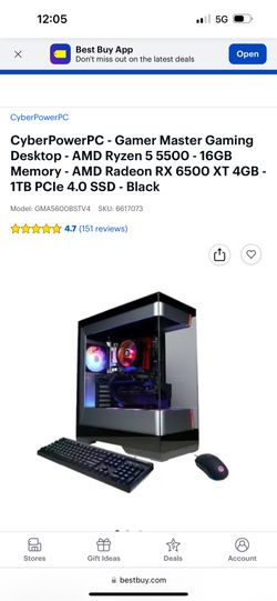 New Unopened CyberPowerPC - Gamer Master Gaming Desktop - AMD Ryzen 5 5500 - 16GB Memory - AMD Radeon RX 6500 XT 4GB - 1TB PCIe 4.0 SSD - Black 