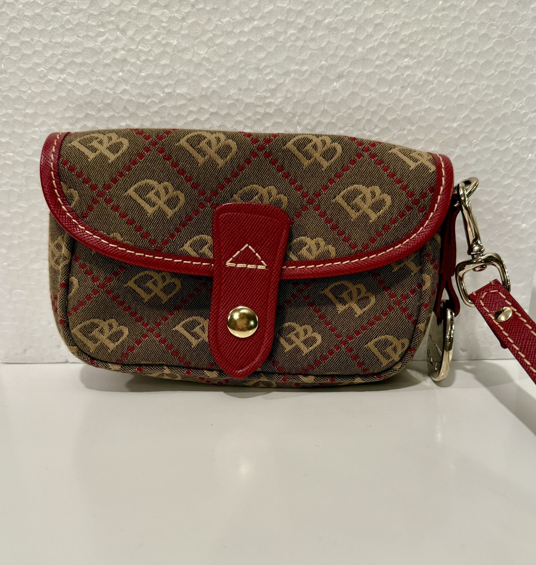 Dooney & Bourke - Signature Canvas Brown & Red Wristlet/Clutch