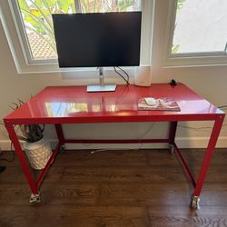 Red CB2 Desk On Wheels 