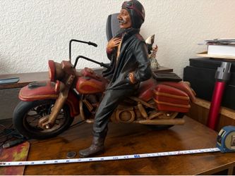 Collectible vintage resin Harley Davidson style sculpture with rider