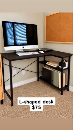 L-Shaped Desk with Side Shelves