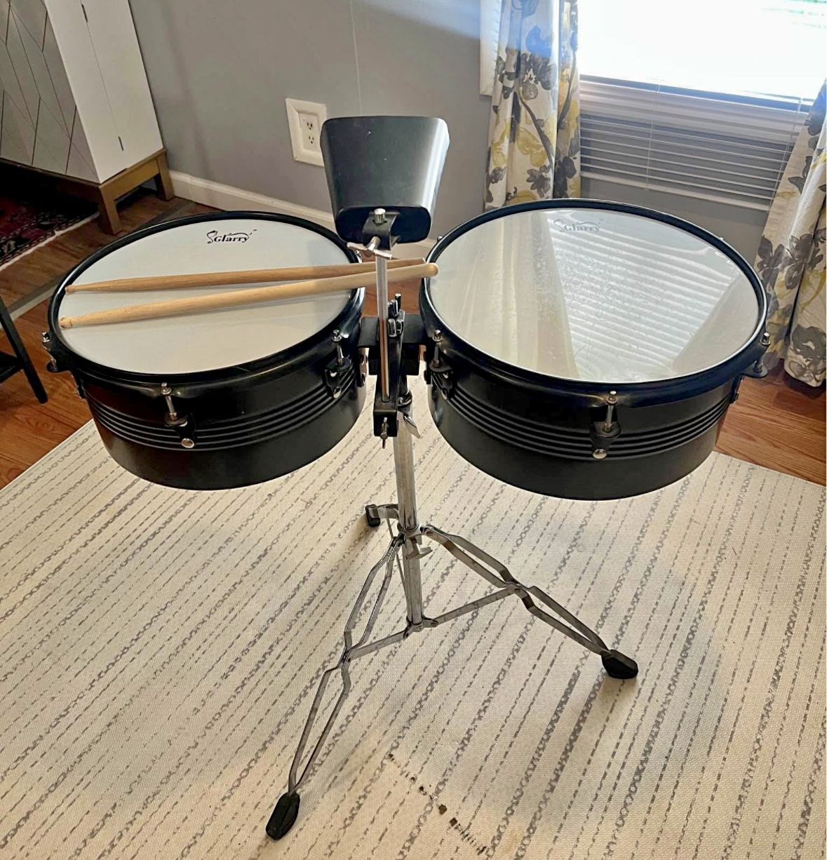 Glarry Latin Percussion 13" & 14" Timbales Drum Set with Stand and Cowbell Black
