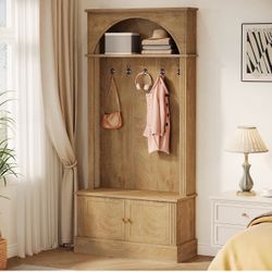 New assembled Hall Tree with Bench and Shoe Storage, 4-in-1 Design Entryway Bench with Coat Rack, 70.86" Tall Mudroom Rack with 5 Double Hooks and Adj