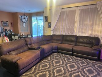 Brown Reclining Sectional Sofa - 3 Recliners