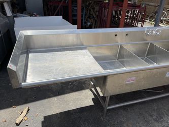 Large Commercial Grade 3 Compartment Sink With 2 Drain Boards Thumbnail