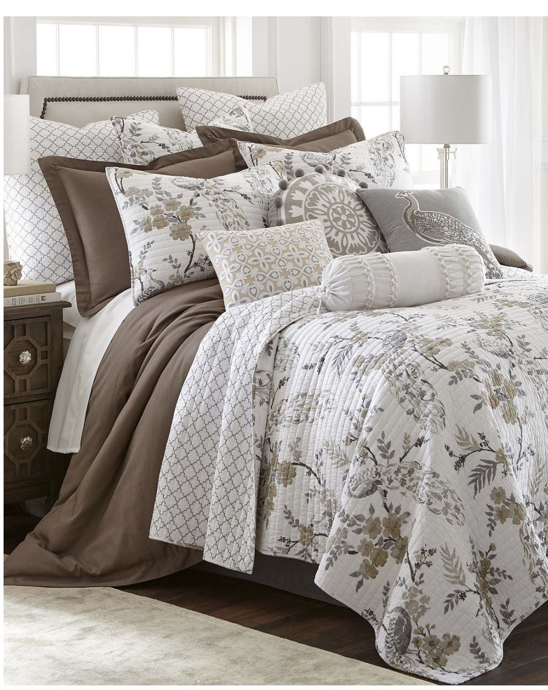 Levtex Home - Ophelia Quilt Set - Full/Queen Quilt And Two Standard Shams - Floral - Taupe Grey Cream Blush - Quilt (90x94in.) And Shams (20x26in.) -